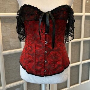 Red and Black Lace Crop Top